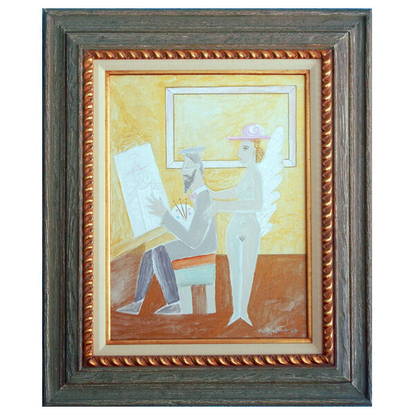 MarcusHal_MuseWithPinkHat_2004_24x18_AcrylicOnCanvas_$825F_w