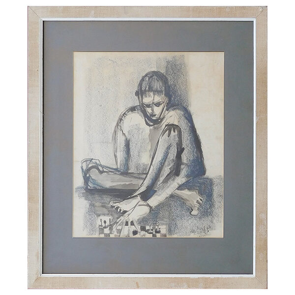 Korf,Winn_WomanPlayingChess_1964_25x21_mm_$300F_w