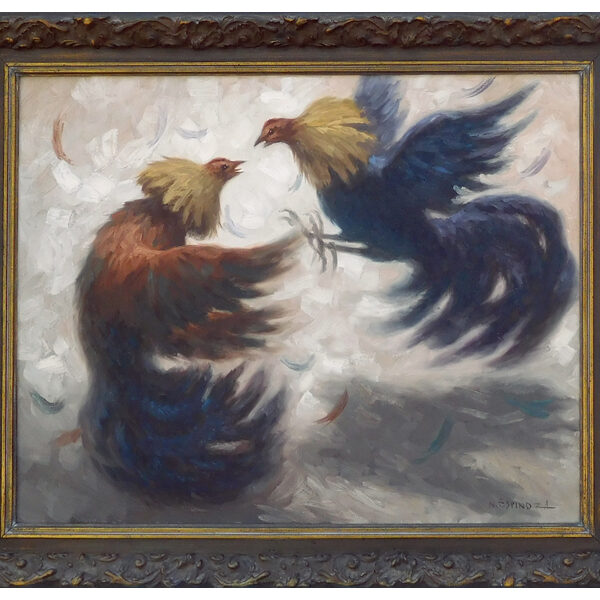 EspinozaNoel_FightingRoosters_1980_i24x30F30x36_ooc_$3,900-w