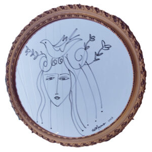 MarcusHal_TheMirror_2023_22x27_InkOnMirrorGlass_$600F-w MarcusHal_TheMirror_2023_22x27_InkOnMirrorGlass_$600F-w