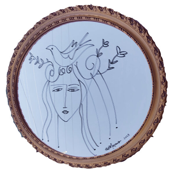 MarcusHal_TheMirror_2023_22x27_InkOnMirrorGlass_$600F-w